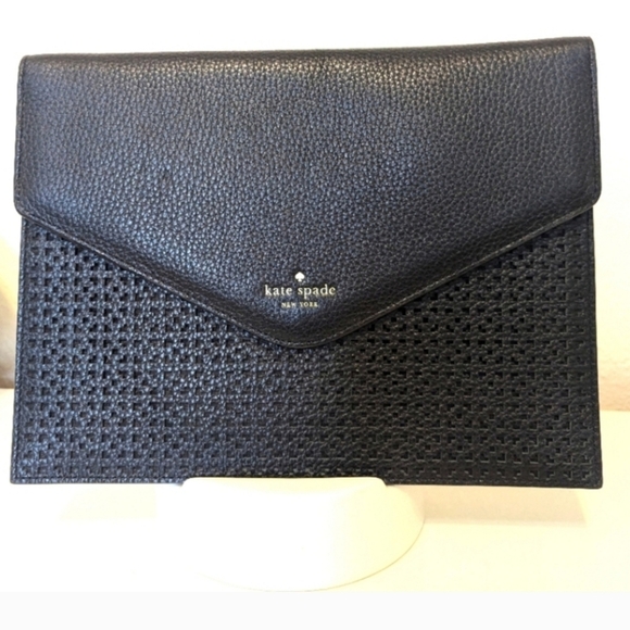 Kate Spade Mallo Wakefield Lane Black Pebbled Leather Envelope Clutch EUC - Picture 1 of 7